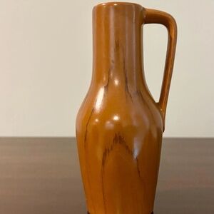 Vintage East German Werra Ceramic Handled Vase Wooden Look 6"